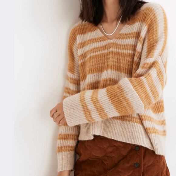 Madewell L Staley V-Neck Sweater | Space Dye, Cropped Boxy Fit, Alpaca Blend, XL - Picture 2 of 8